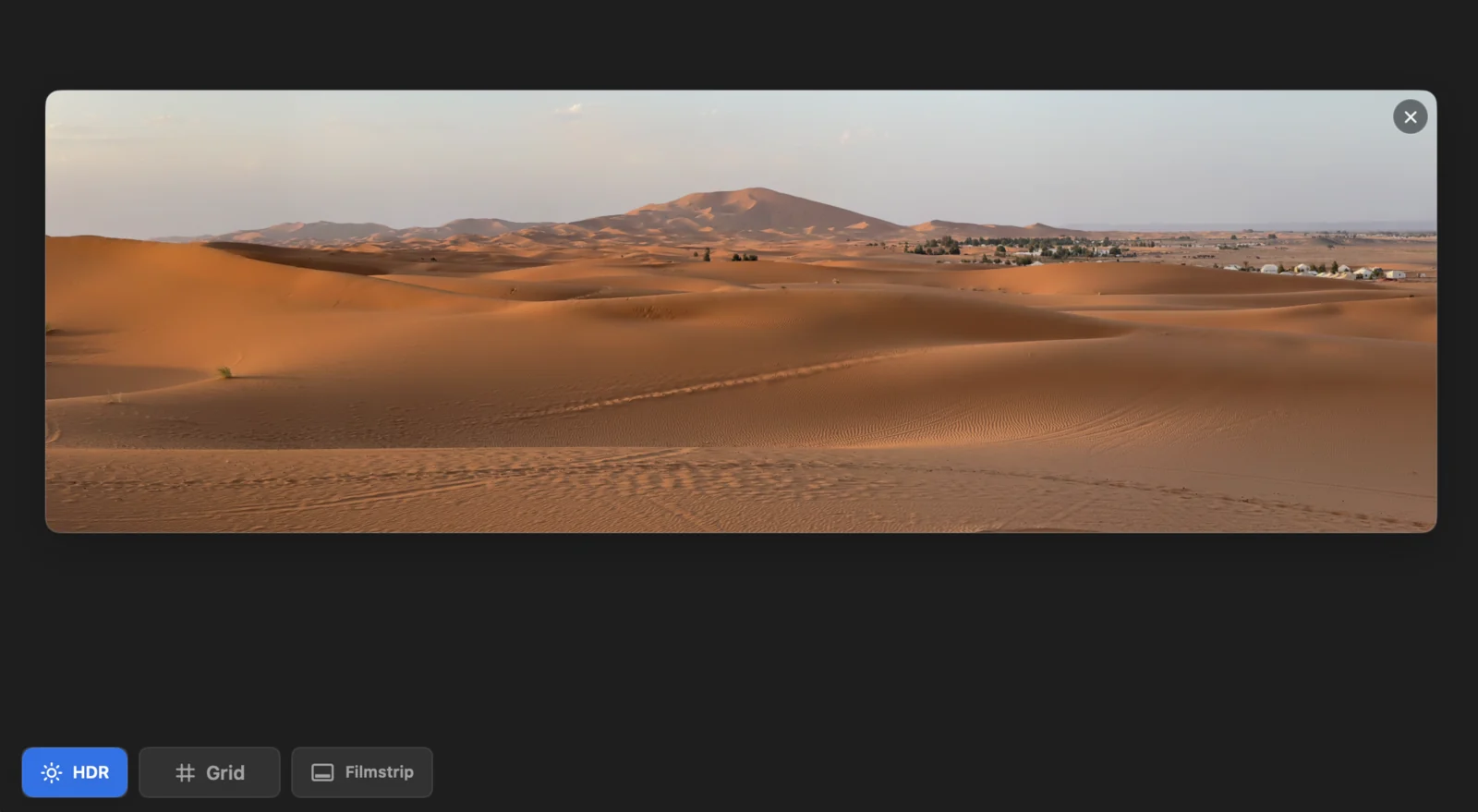 PanoFuser HDR preview with a finished panorama and HDR button visible
