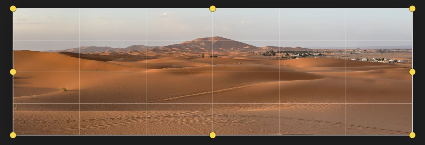 PanoFuser result grid with crop handles on a finished panorama